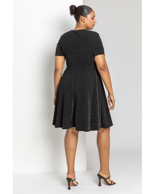 Roman Curve Black Shimmer Wrap Dress