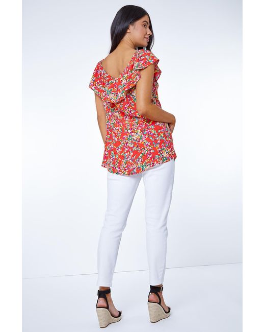 Roman Petite Multicolor Ditsy Floral Print Bardot Top