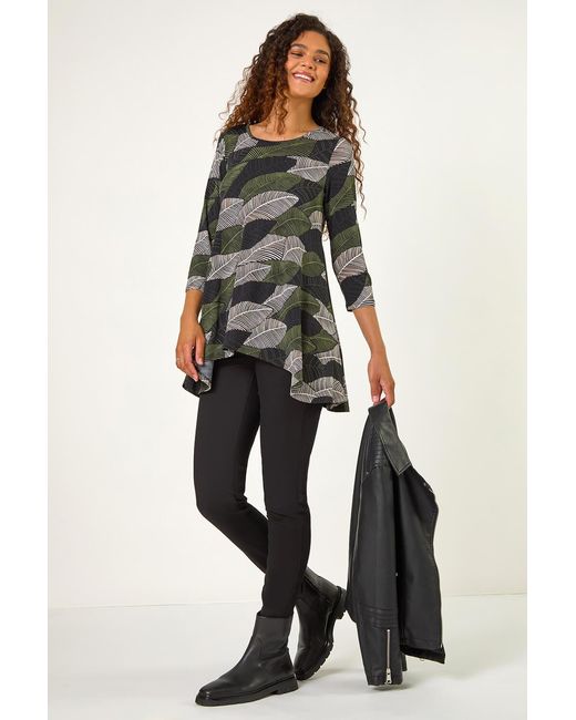 Roman Multicolor Textured Leaf Print Tunic