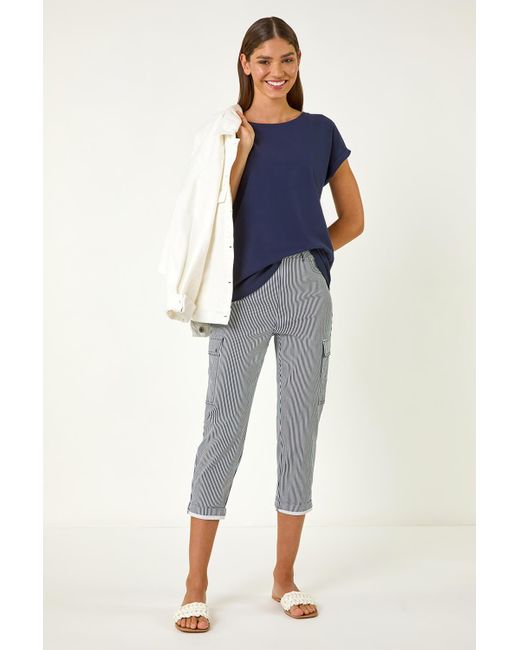 Roman Blue Stripe Cropped Cargo Trouser
