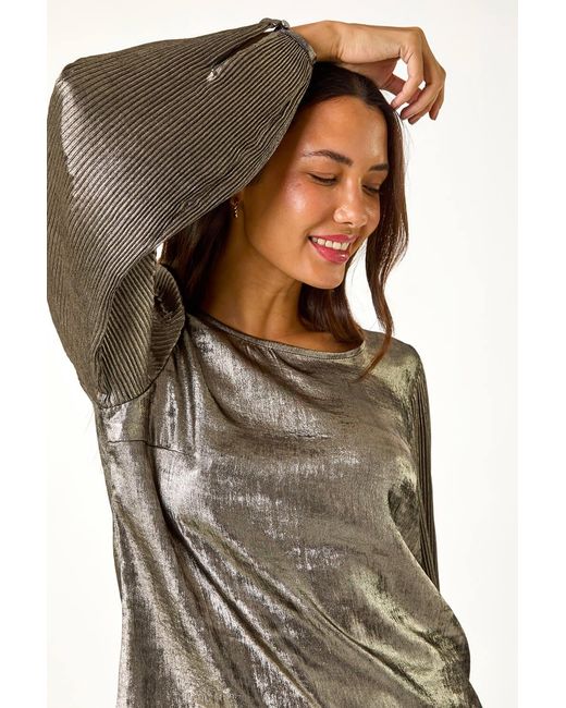 Roman Metallic Pleated Sleeve Top