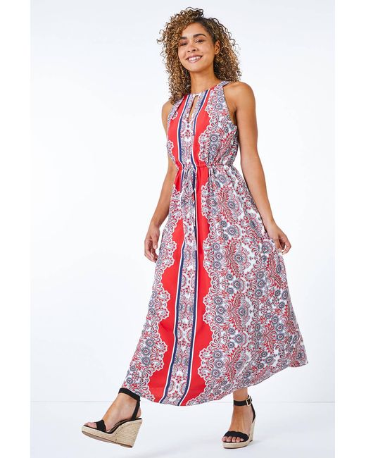 Roman Petite Pink Paisley Halterneck Maxi Dress