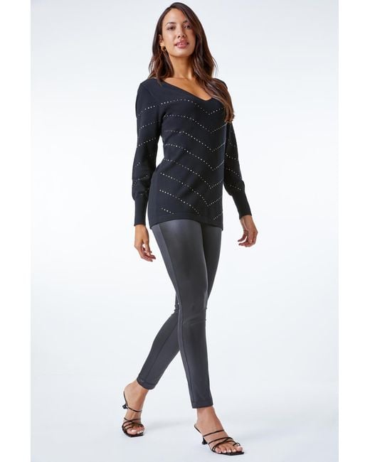 Roman Black Wet Look Faux Leather Leggings