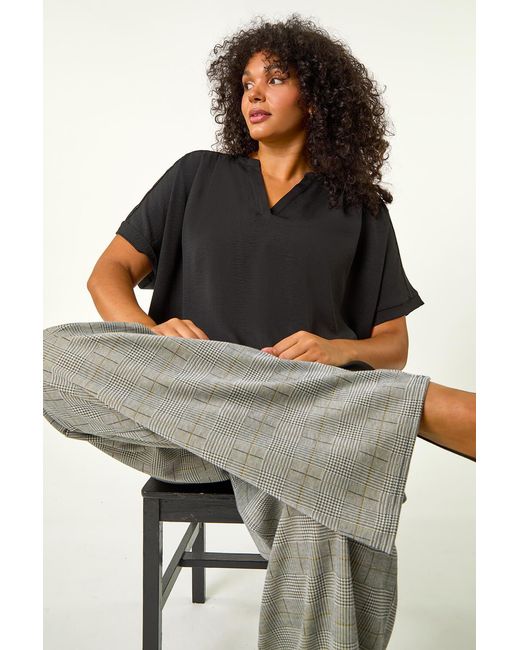 Roman Curve Black Checked Elastic Waist Wide Leg Trouser
