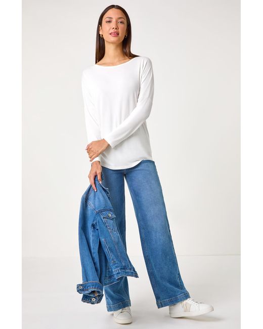 Roman Blue Long Sleeve Stretch Top
