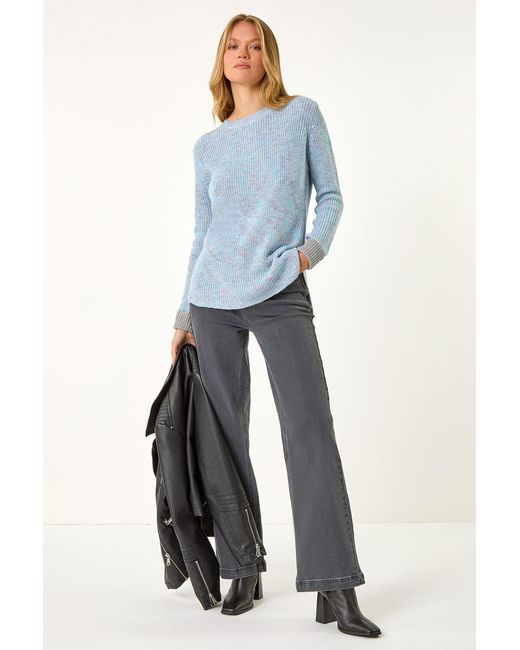 Roman Blue Contrast Cuff Knit Jumper