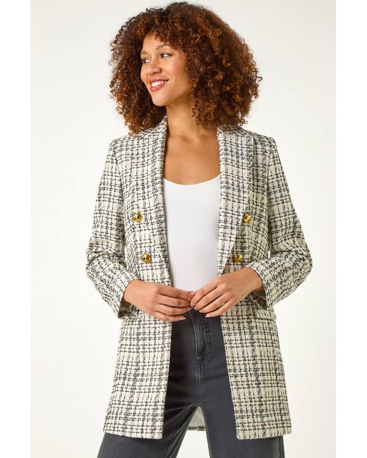 Roman Black Longline Checkered Boucle Jacket