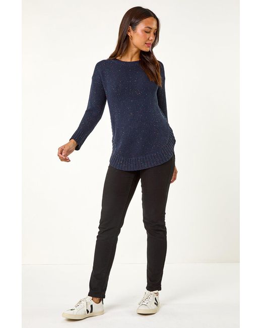 Roman Blue Nep Fabric Curved Hem Jumper