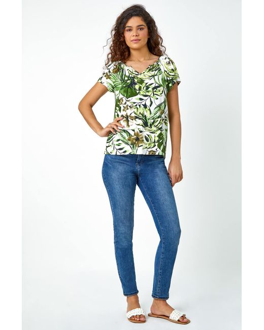 Roman Green Tropical Leaf Print T-shirt