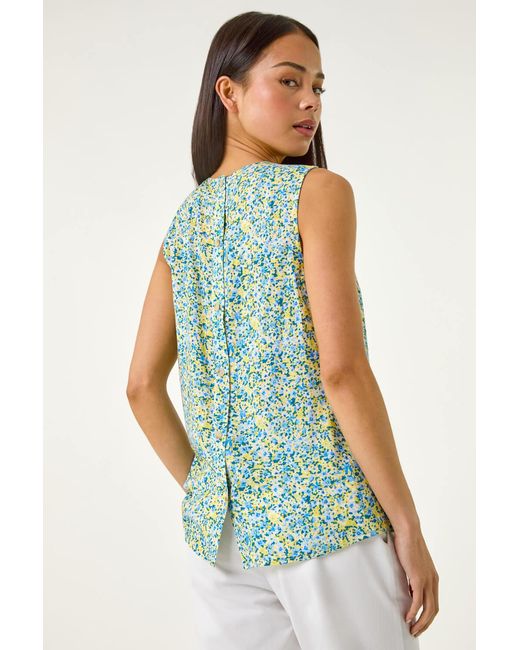 Roman Petite Green Ditsy Print Shell Top
