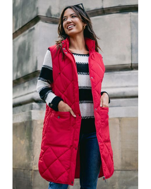 Roman Red Diamond Quilted Longline Gilet