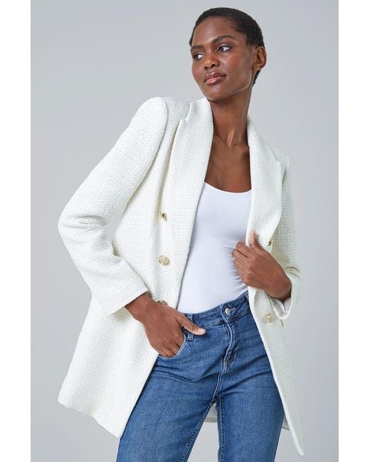 Roman Blue Tailored Longline Boucle Jacket
