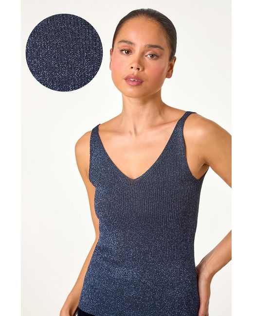 Roman Petite Blue Ribbed Shimmer Knit Vest