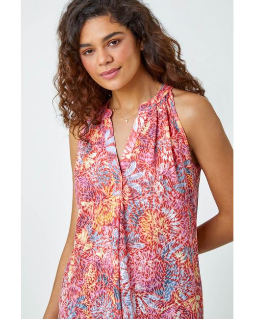 Roman Red Floral Burnout Print V-Neck Vest Top