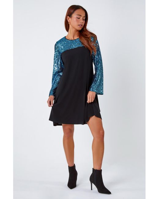Roman Petite Blue Sequin Shift Stretch Dress