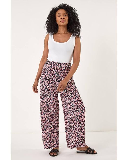 Roman Petite Pink Floral Crinkle Trouser
