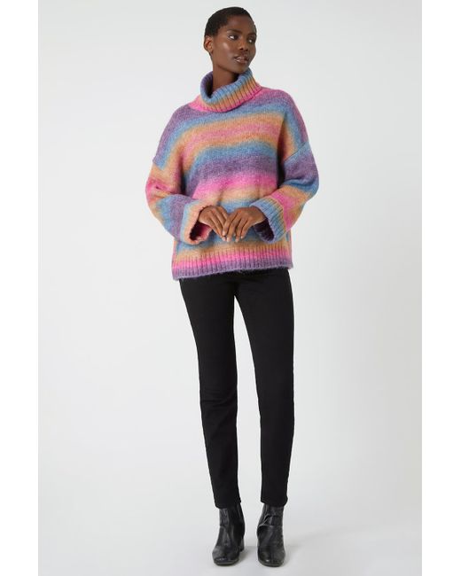 Roman White Relaxed Roll Neck Ombre Jumper