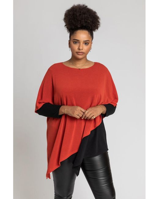 Roman Curve Red Colourblock Asymmetric Snood Top