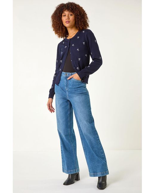 Roman Blue Bow Embroidered Cardigan