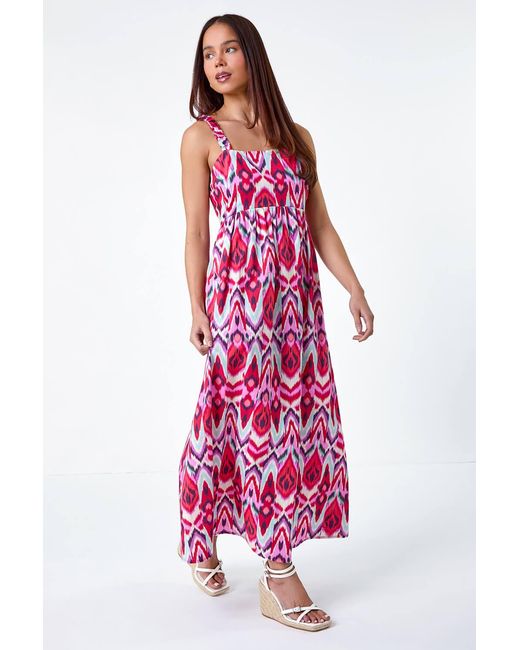 Roman Petite Pink Aztec Stretch Back Maxi Dress