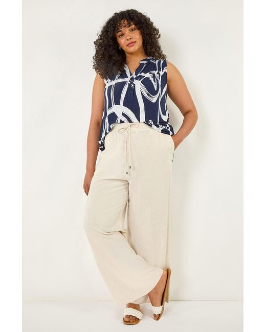 Roman Curve Blue Linen Mix Trousers