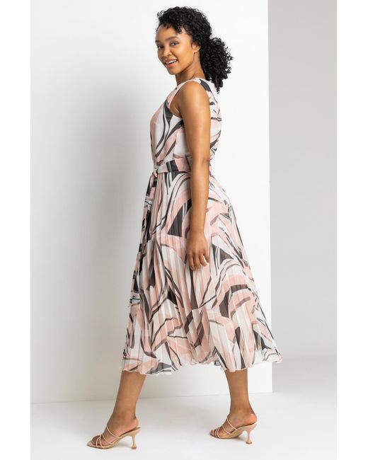 Roman Petite Pink Abstract Print Pleated Midi Dress