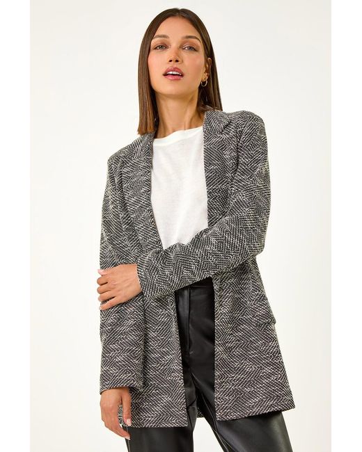 Roman Gray Textured Longline Blazer