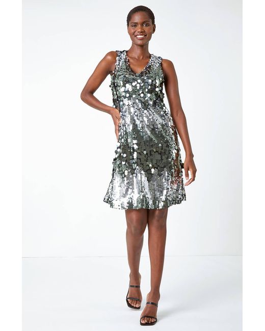 Roman Blue Sleeveless Ombre Sequin Swing Dress