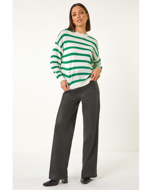 Roman Green Striped Sequin Knit Jumper