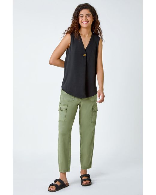 Roman Black Pleat Front Button Detail V-Neck Vest