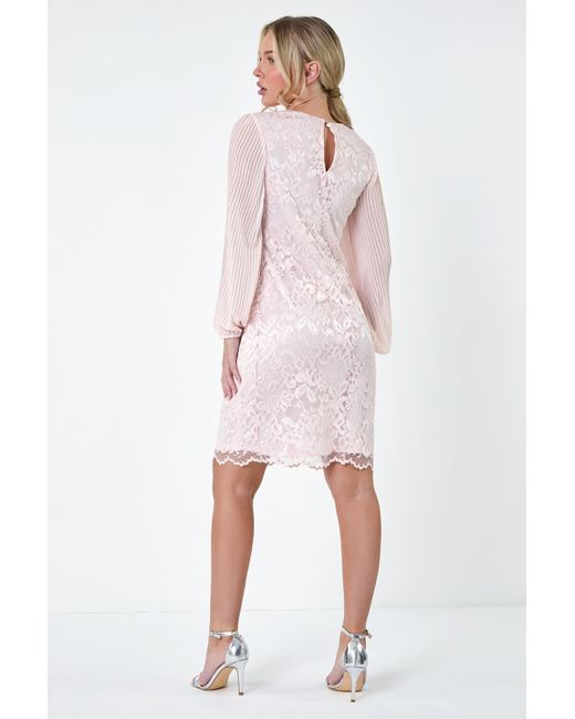 Roman Pink Originals Petite Pleated Sleeve Lace Shift Dress
