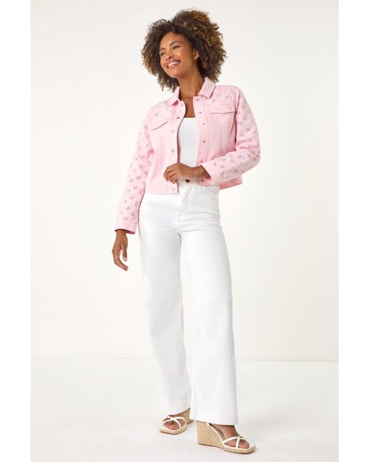 Roman Pink Cotton Blend Broderie Sleeve Jacket