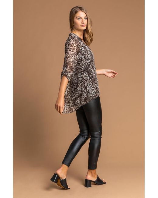 Roman Brown Animal Print Chiffon Blouse