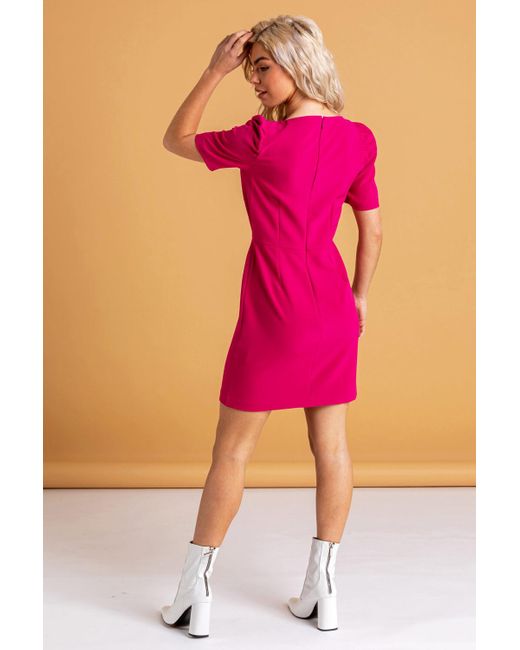 Roman Pink Dusk Fashion Puff Sleeve Shift Dress