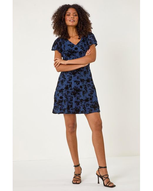 D.u.s.k Blue Floral Print Angel Sleeve Mini Dress