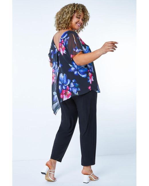 Roman Curve Black Chiffon Overlay Jumpsuit