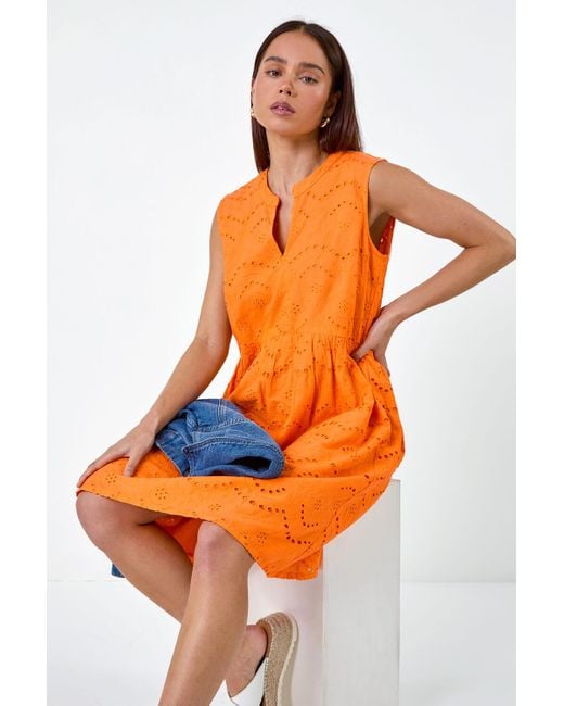 Roman Orange Originals Petite Broderie Cotton Dress