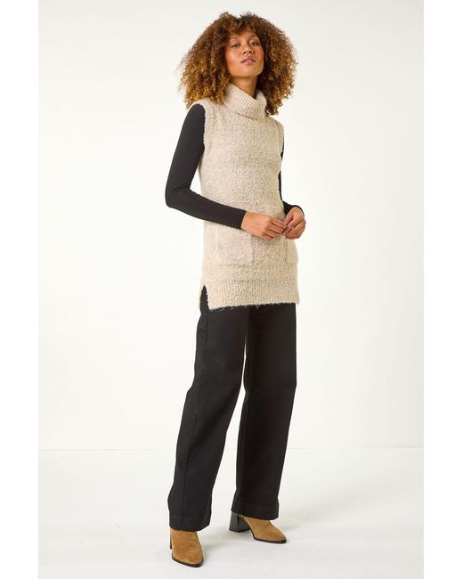 Roman Natural Boucle Pocket Sleeveless Knit Jumper