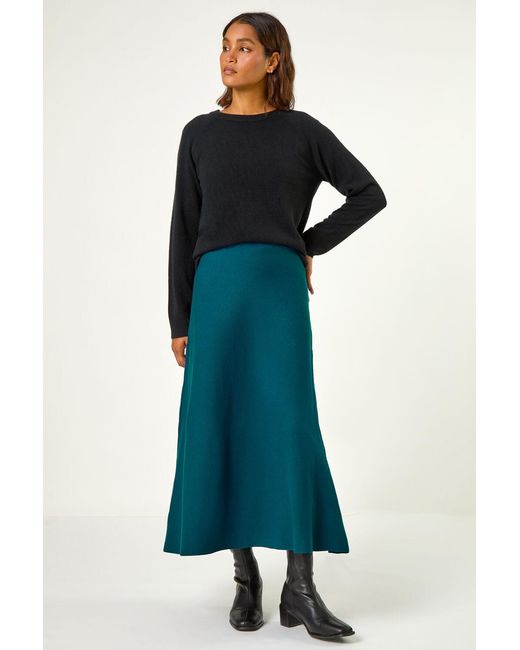 Roman Blue Knitted Midi Stretch Skirt