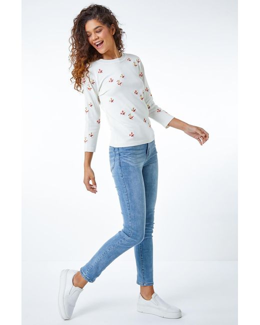 Roman White Floral Embroidered Jumper