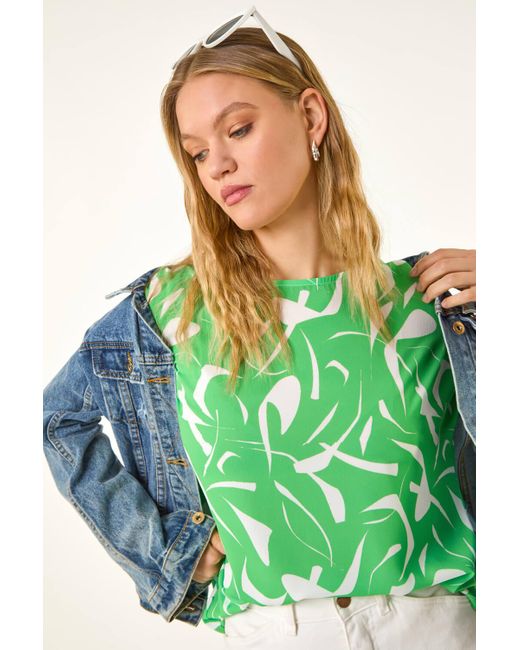 Roman Green Abstract Print Stretch T-Shirt