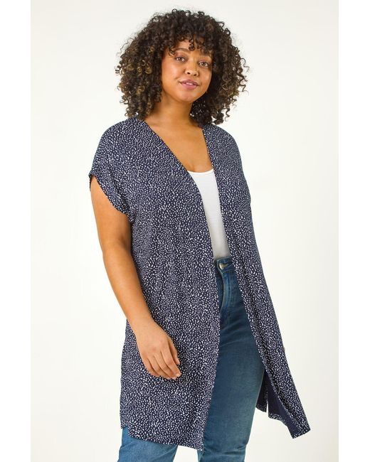 Roman Curve Blue Mono Print Stretch Cardigan