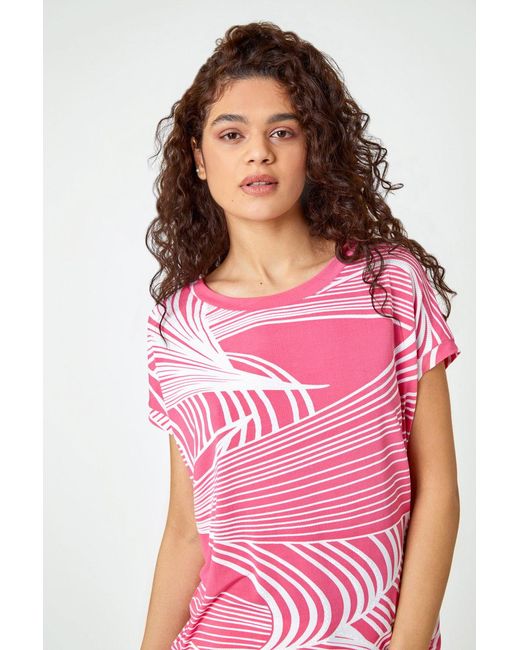 Roman Pink Linear Textured Print Blouson Top