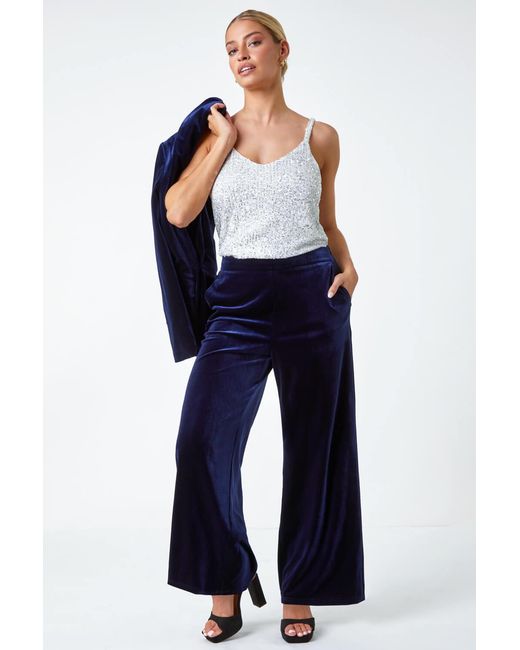D.u.s.k Blue Velvet Elastic Waist Wide Leg Trousers