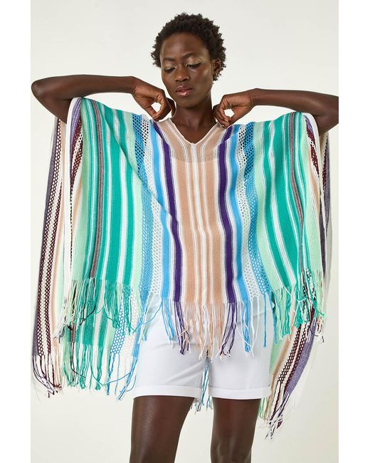 Roman Blue Multi Stripe Knit Poncho
