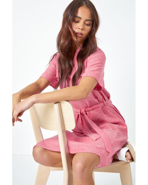 Roman Pink Originals Petite Linen Blend Shirt Shift Dress