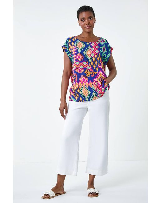 Roman White Aztec Print Short Sleeve Top