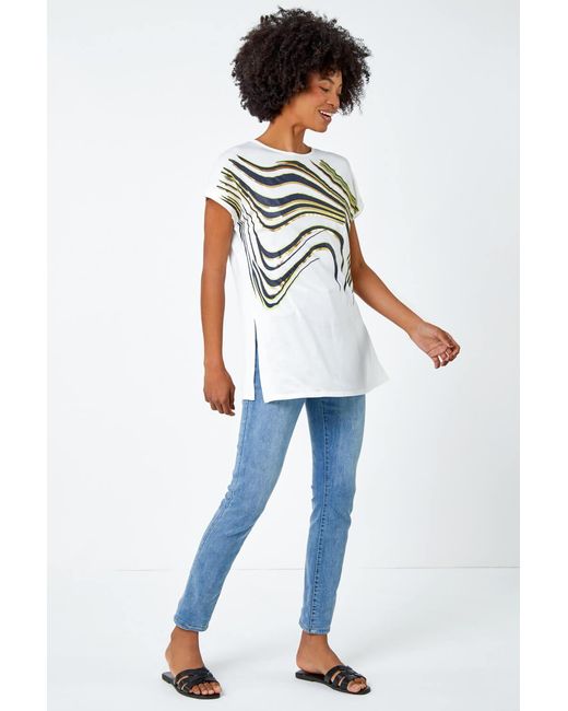 Roman White Abstract Foil Print Tunic T-Shirt