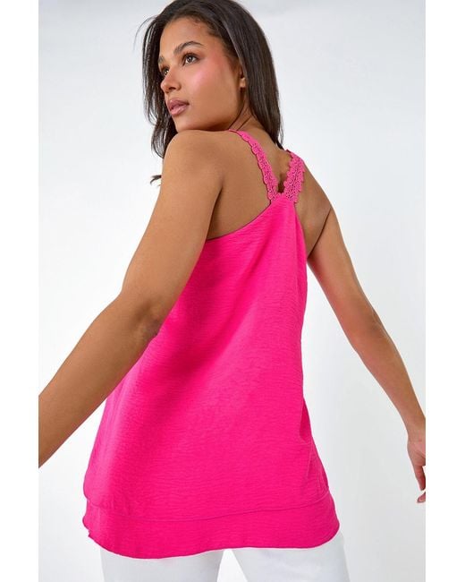 Lilly-and-Hope Pink Lace Trim Strappy Vest Top