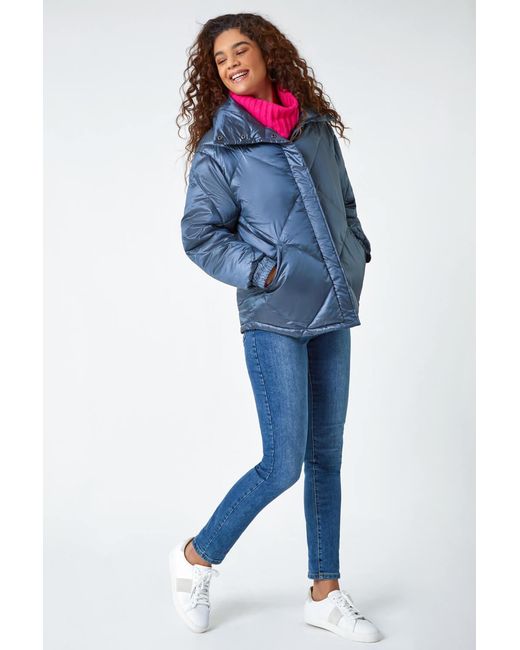 Roman Blue Diamond Quilted Puffer Coat